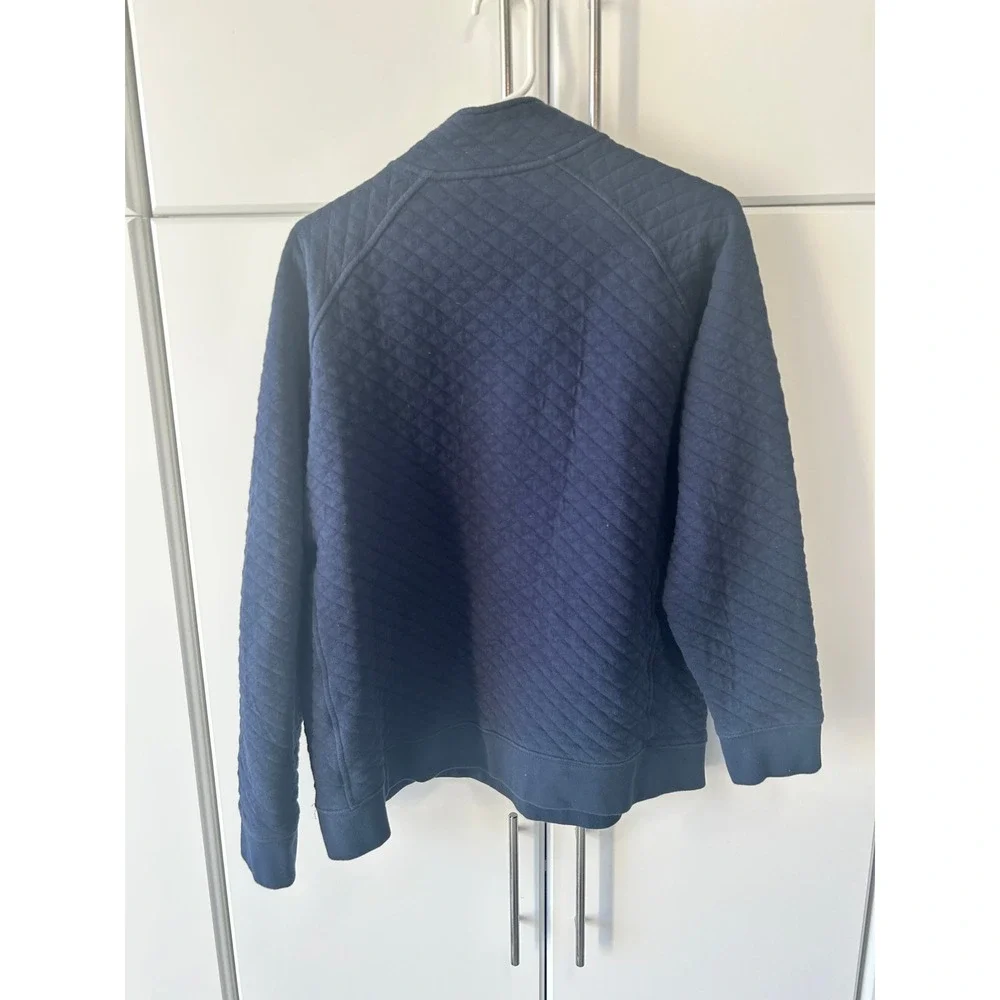 Eddie Bauer Mens Large Navy Blue Quilted Pullover Sweatshirt Snap Mock Neck Top